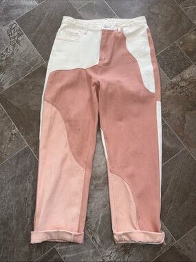 Cider Colorblock Pink and Cream Patchwork denim Jeans Med